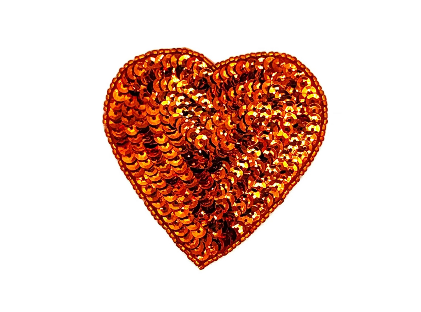 Aplique de corazón - Lentejuelas/Cuentas Naranja Mandarina - Seleccione tamaño 4”, 3” o 2”
