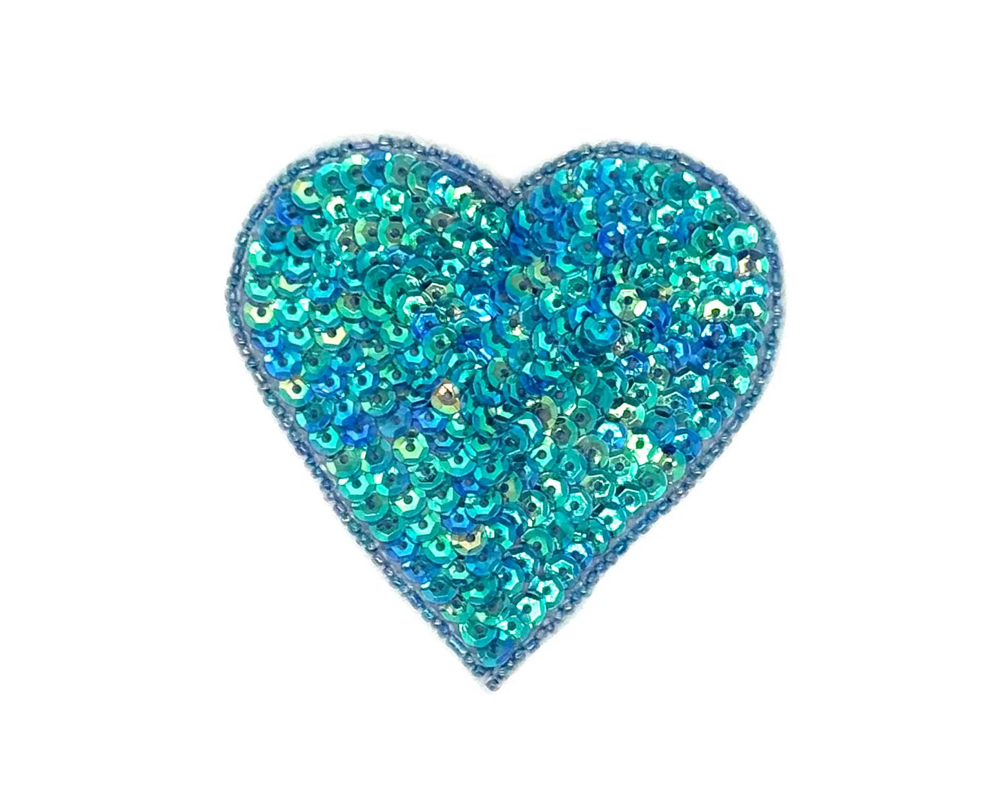 Heart Appliqué - Iridescent Turquoise/Aqua/Blue Sequins/Beads - Choice of Size 4”, 3” or 2”