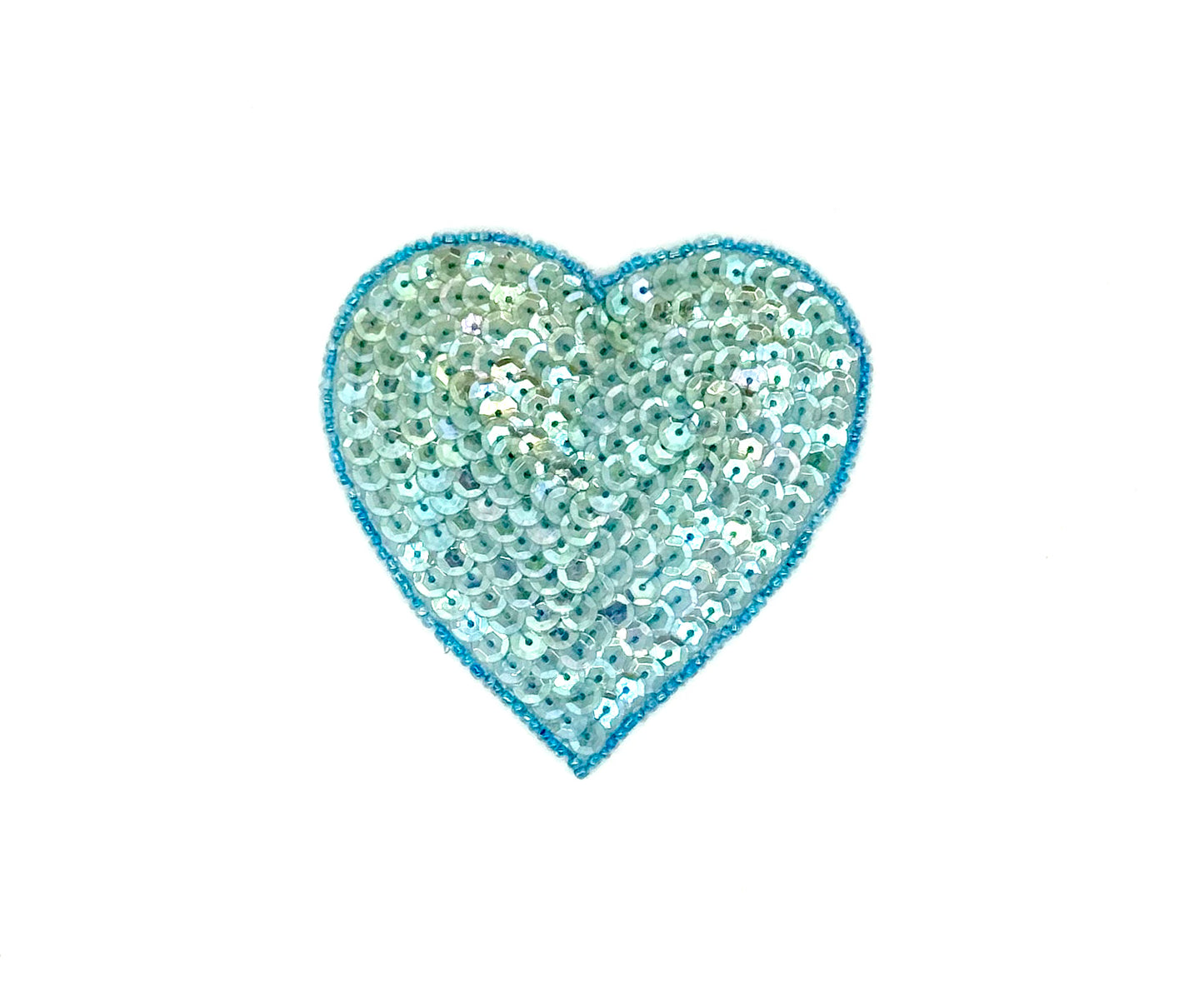 Heart Appliqué - Iridescent Sequins - Light Blue Beads - Choice of Size 4” or 3”