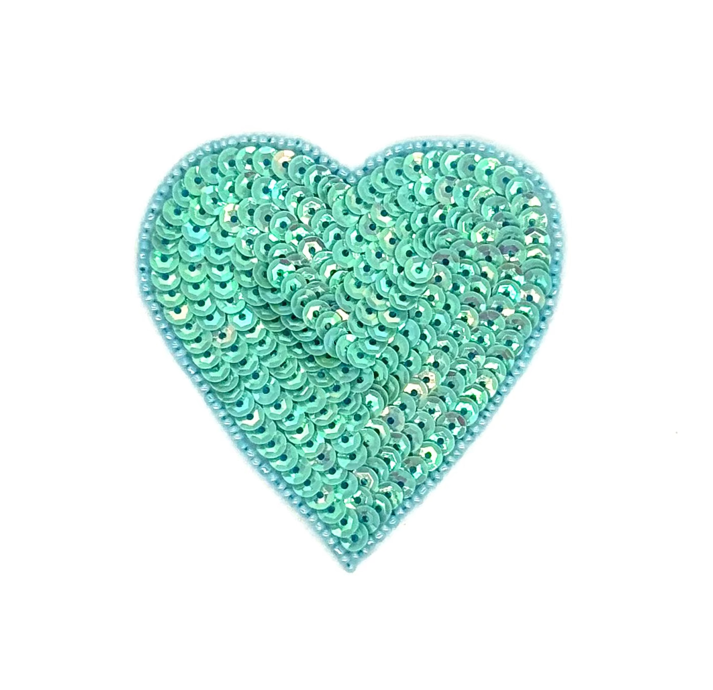 Heart Appliqué - Iridescent Aqua Green Sequins/Beads - Choice or  4”, 3” or 2”