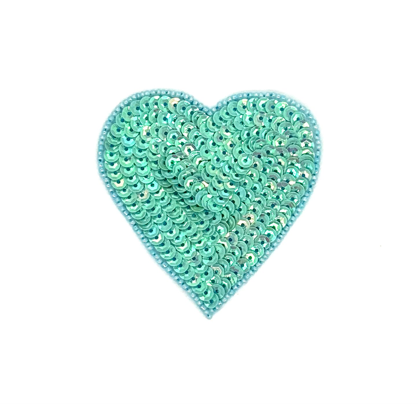 Heart Appliqué - Iridescent Aqua Green Sequins/Beads - Choice or  4”, 3” or 2”
