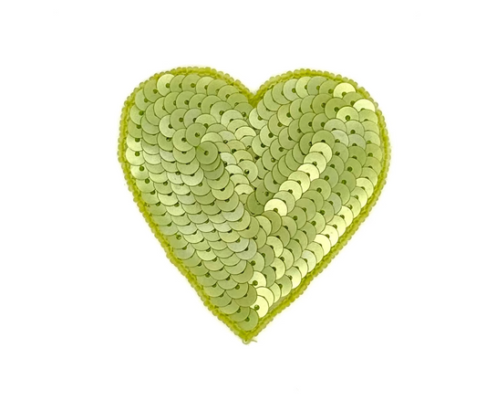 Heart Appliqué - Metallic Lime Green Sequins/Beads 3” x 3”