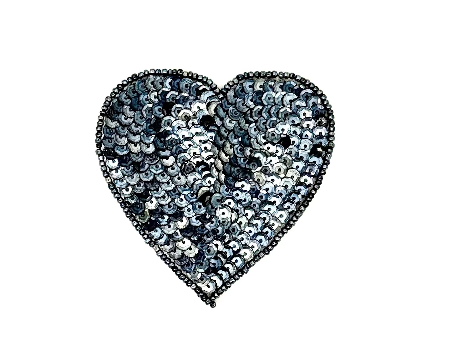 Heart Appliqué -  Charcoal Gray Sequins/Beads- Choice of Size 4”, 3”, 2”, or 1.5"