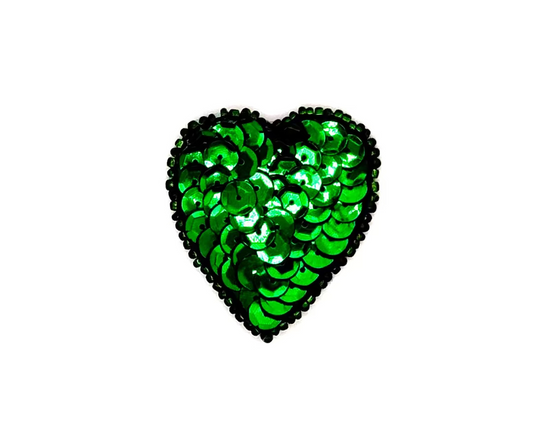 Heart Appliqué - Green Sequins/Beads 1.75” x 1.5"