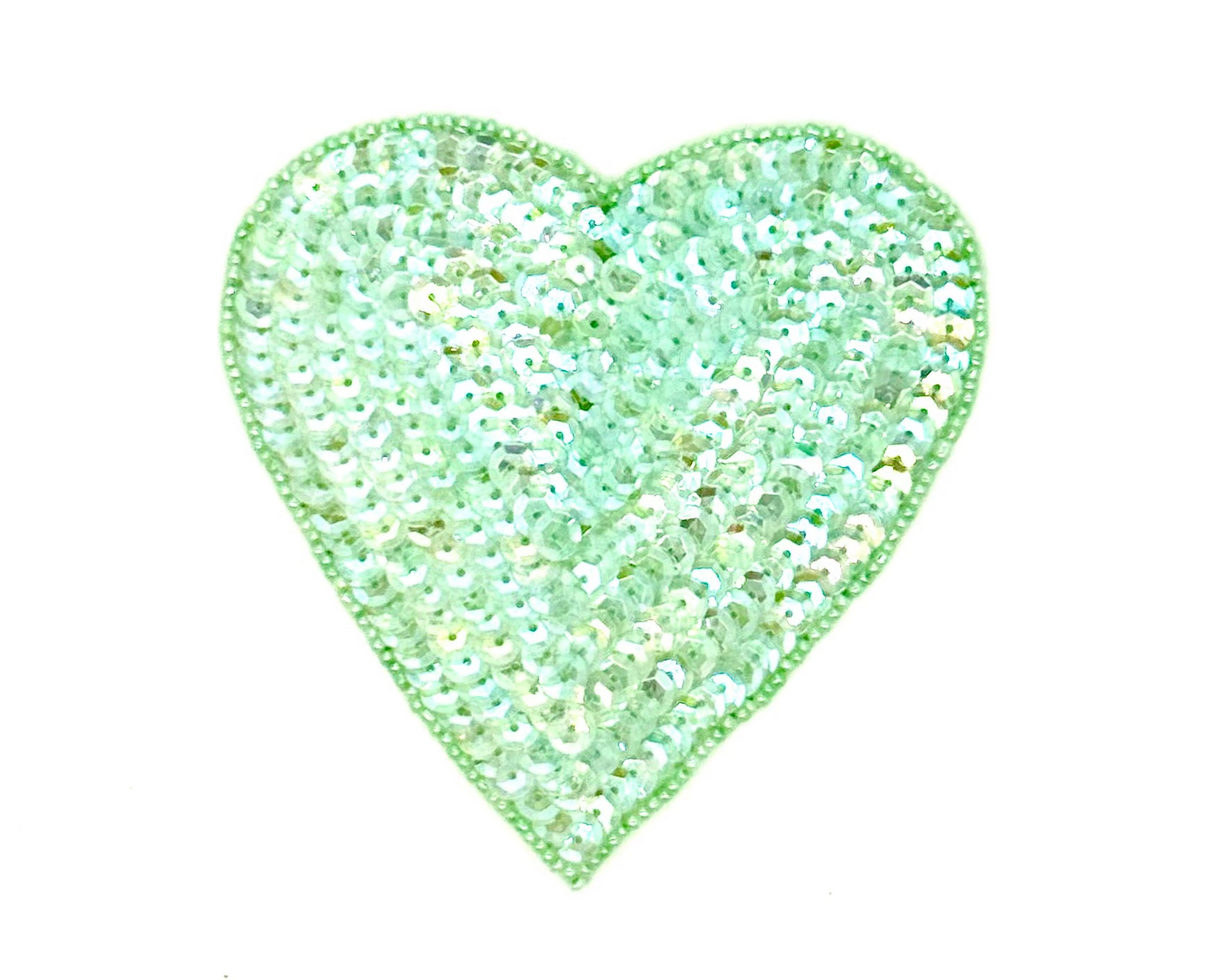 Heart Appliqué - Seaglass Green Sequins/Beads 4” x 4”
