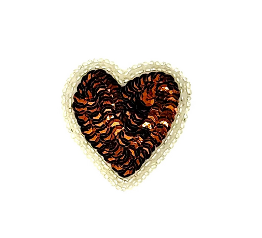 Heart Appliqué - Bronze Sequins - Double Silver Beads 2” x 2”