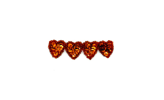 Hearts Appliqué - Set of Four - Orange Sequins/Beads .75"