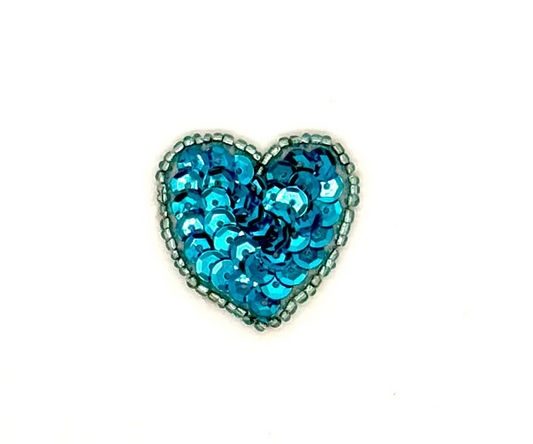 Hearts Appliqué - Turquoise Sequins/Beads 1.5" x 1.5”