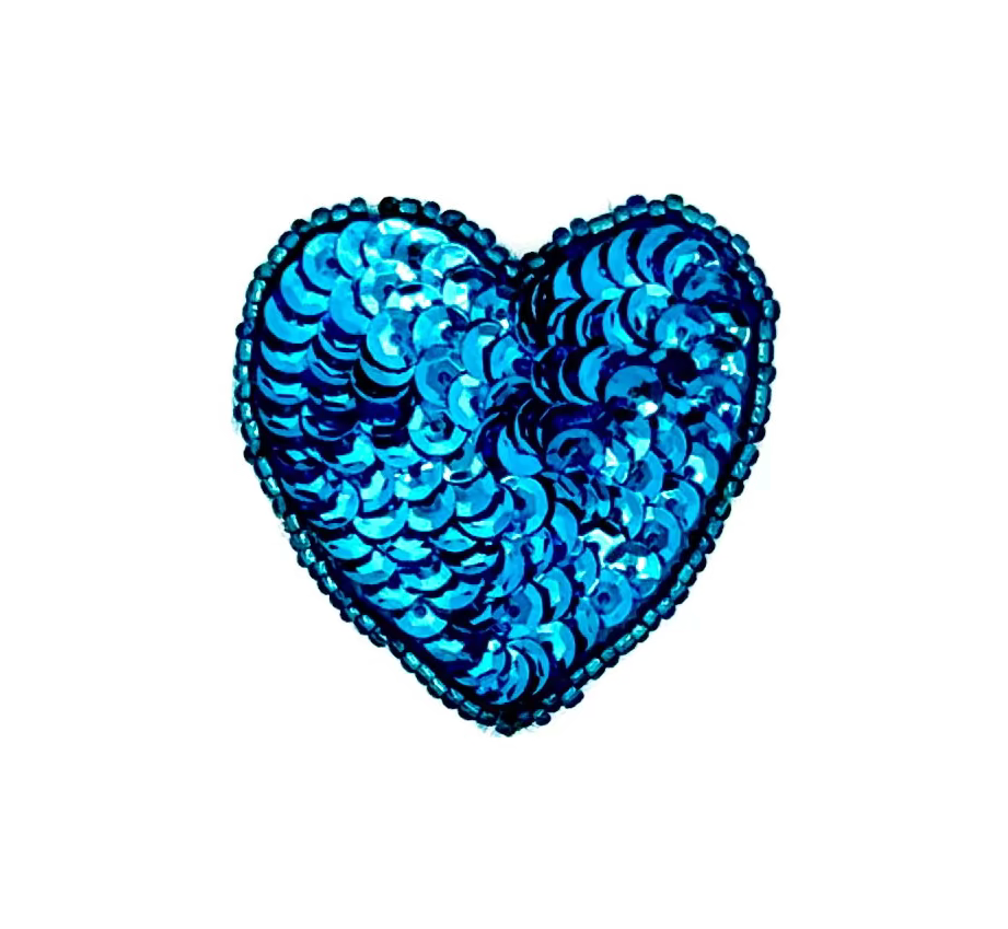 Heart Appliqué - Turquoise Sequins/Beads 2” x 2”