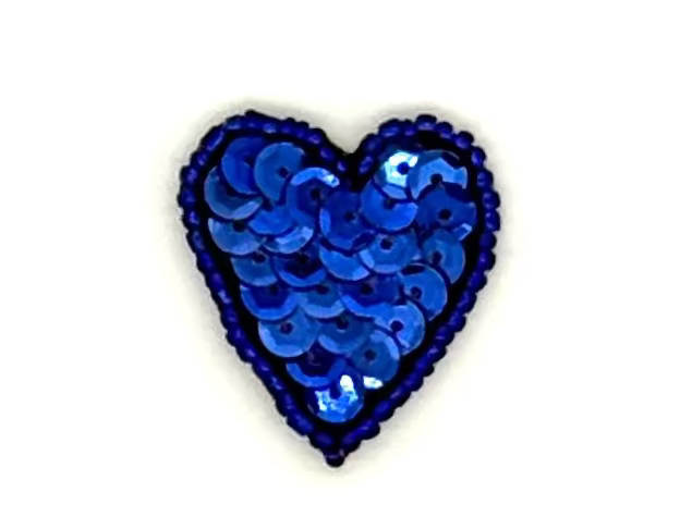 Aplique de corazón - Lentejuelas/Cuentas azul rey de 2.5 cm x 2.5 cm