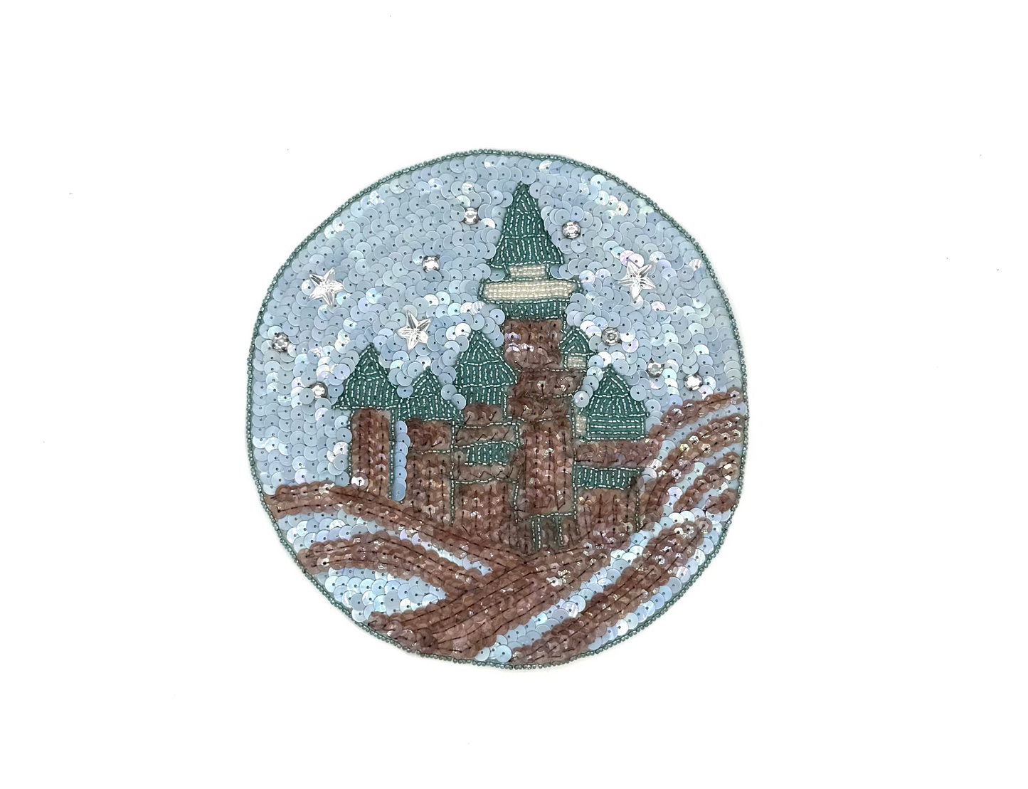 Castle Circular Patch  - Choice of Color Sequins - Beads - Rhinestones - Gems - 8"