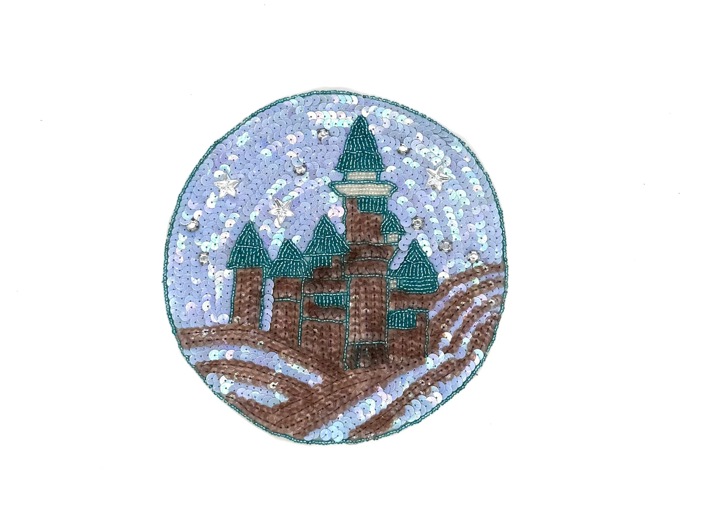 Castle Circular Patch  - Choice of Color Sequins - Beads - Rhinestones - Gems - 8"