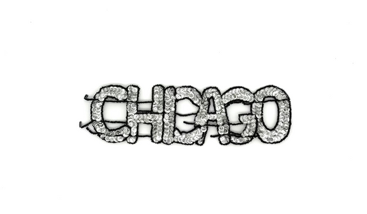 The Word “Chicago” - Silver Sequins - Black Beads - 9.5" x 2.5"