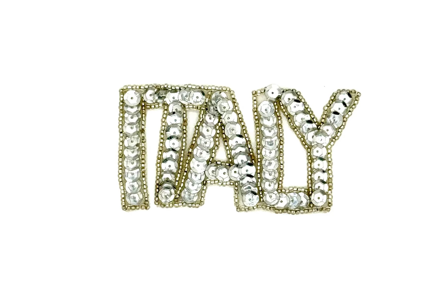 The Word “Italy” - Silver Sequins/Beads 4" x 2"