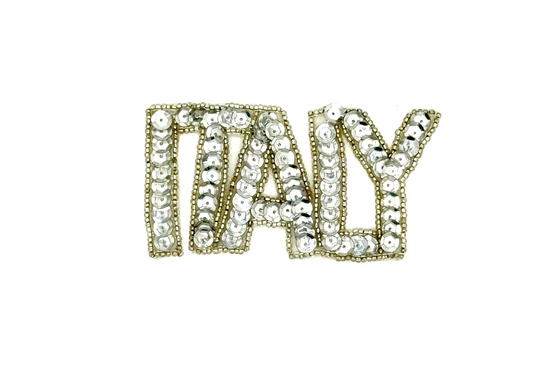 The Word “Italy” - Silver Sequins/Beads 4" x 2"
