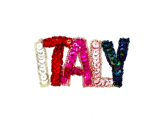 The Word “Italy” - Multicolored Sequins/Beads 4" x 2"