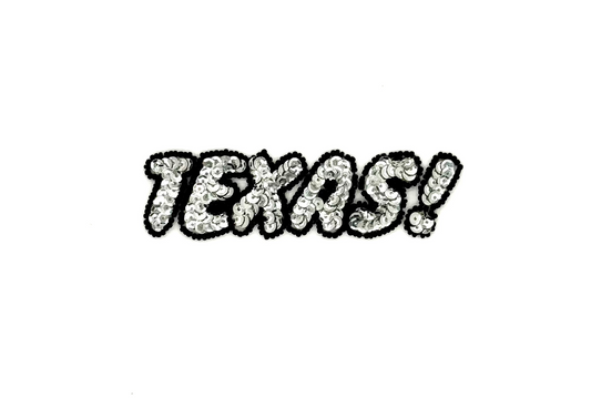 The Word "Texas" - Black Beads - Silver Sequins 5" x 1.5"