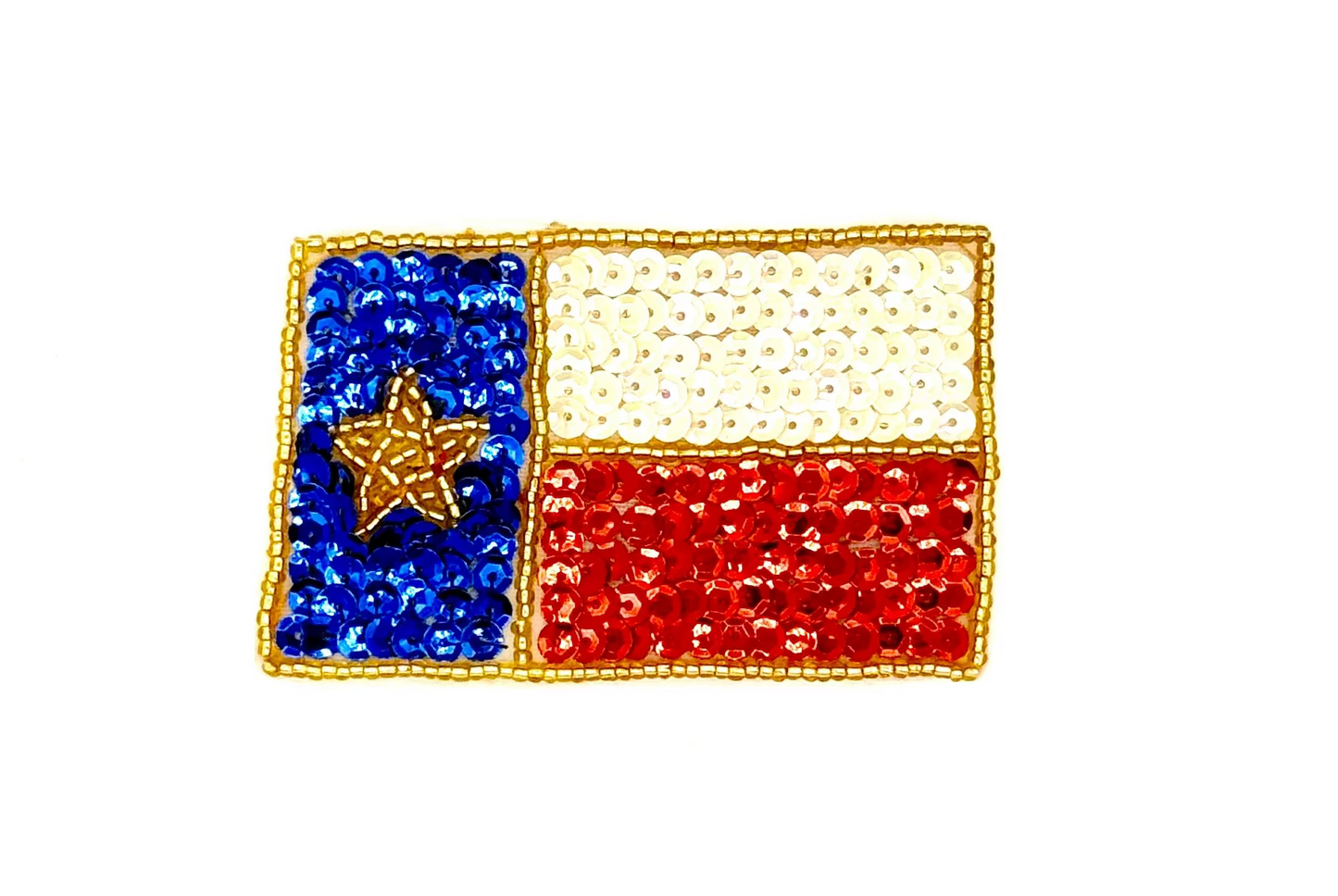 Texas Flag - Red/White/Blue Sequins - Gold Beads 3.5" x 2.25"