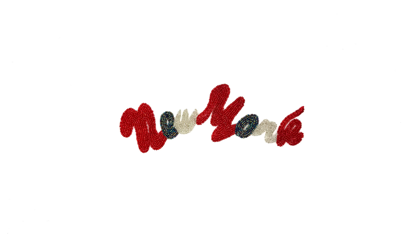 The Word “New York” Vintage  Applique -Red/Moonlight/Silver Glass Beads - Choice of Size 9.5" x 2" or 7” x 2”