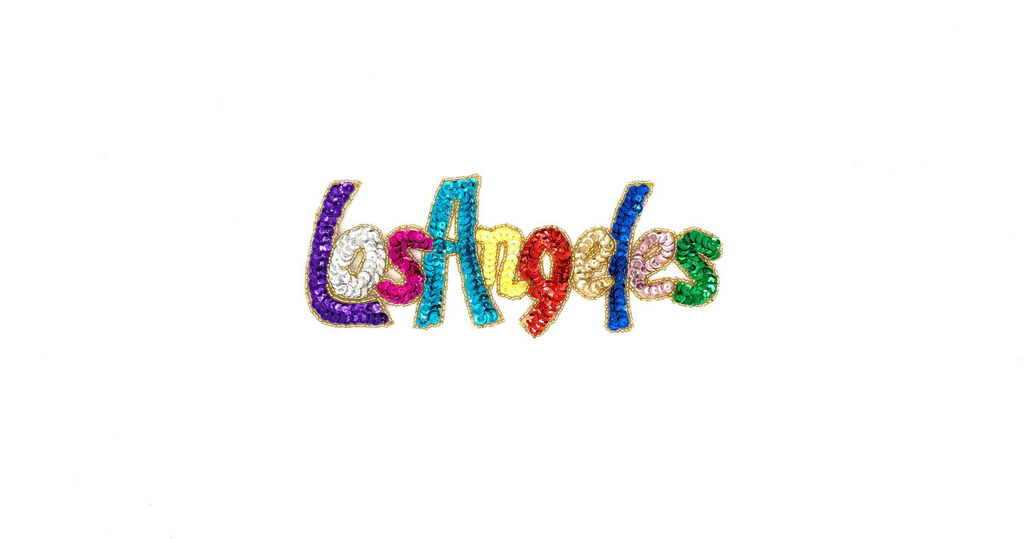 The Word “Los Angeles” - Multicolored Sequins - Gold Glass Beads 9" x 3.25"