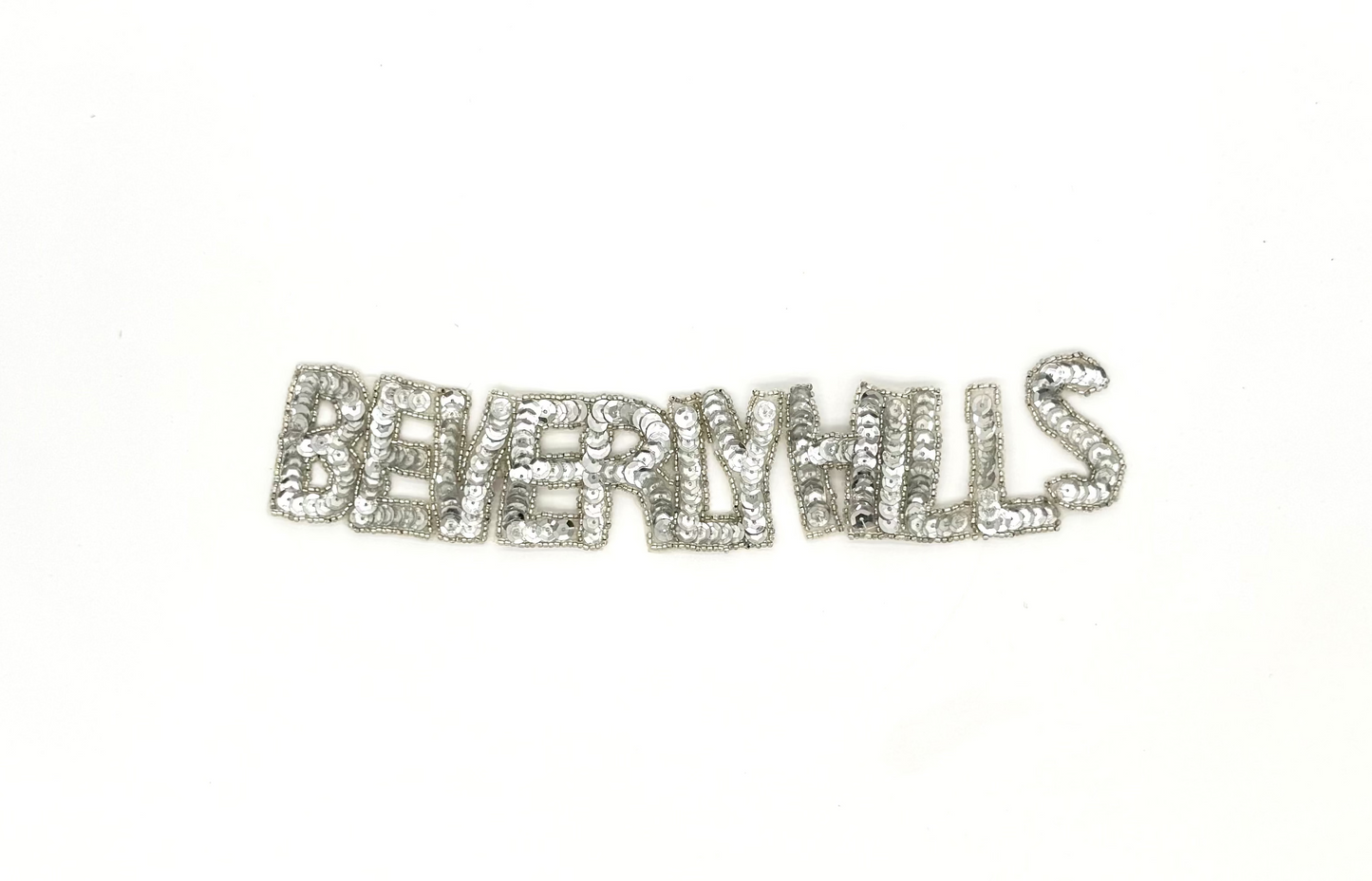 The Word “Beverly Hills” - Silver Sequins/Glass Beads  10" x 2"