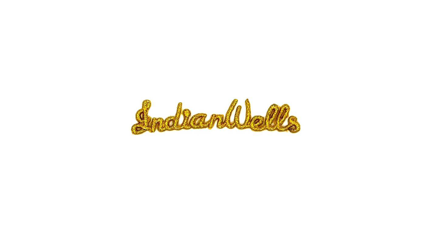The Word “Indian Wells” Iron-on Gold Metallic Threads 3" x .5"