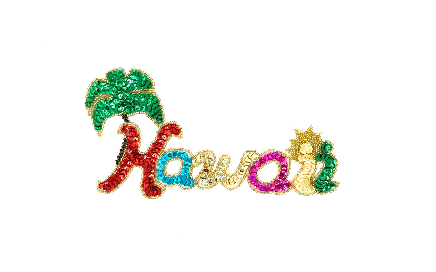 The Word “Hawaii” - Multicolored Sequins - Gold/Brown Glass Beads 9" x 4.5"