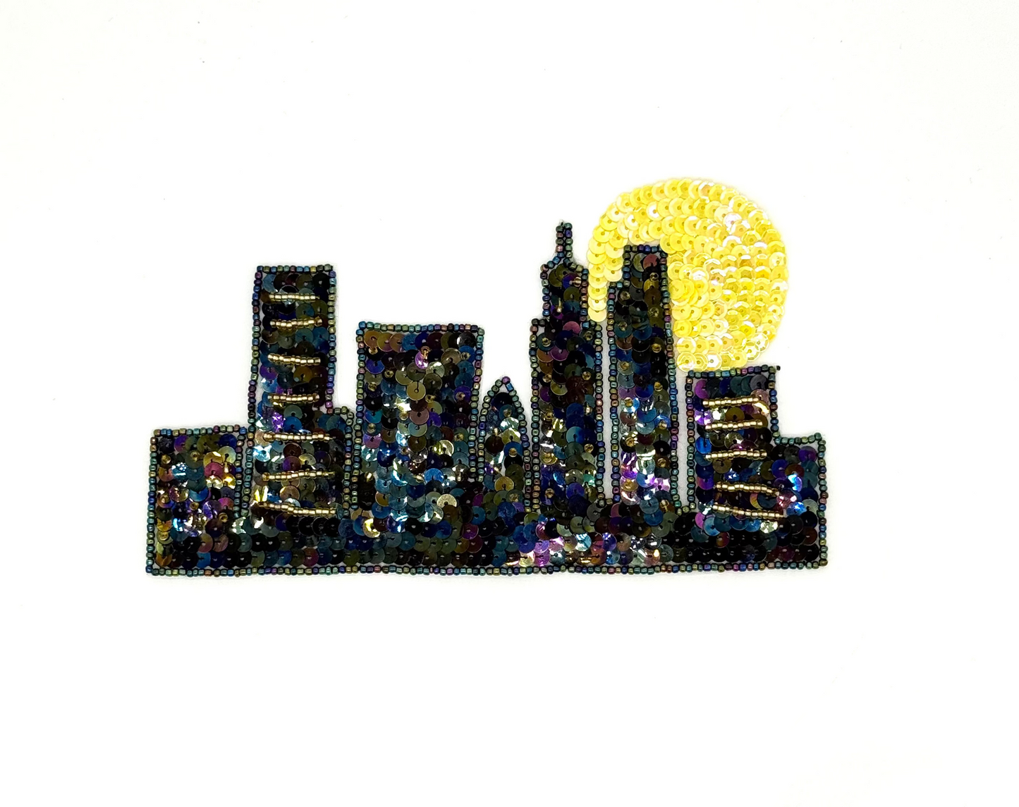 Ciudad con aplique de luna - Lentejuelas/cuentas de cristal de Moonlite 17,78 cm x 10,16 cm