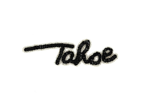 The Word "Tahoe"- Choice of Red/Black Sequins - Silver Glass Beads 6" x 2.5"