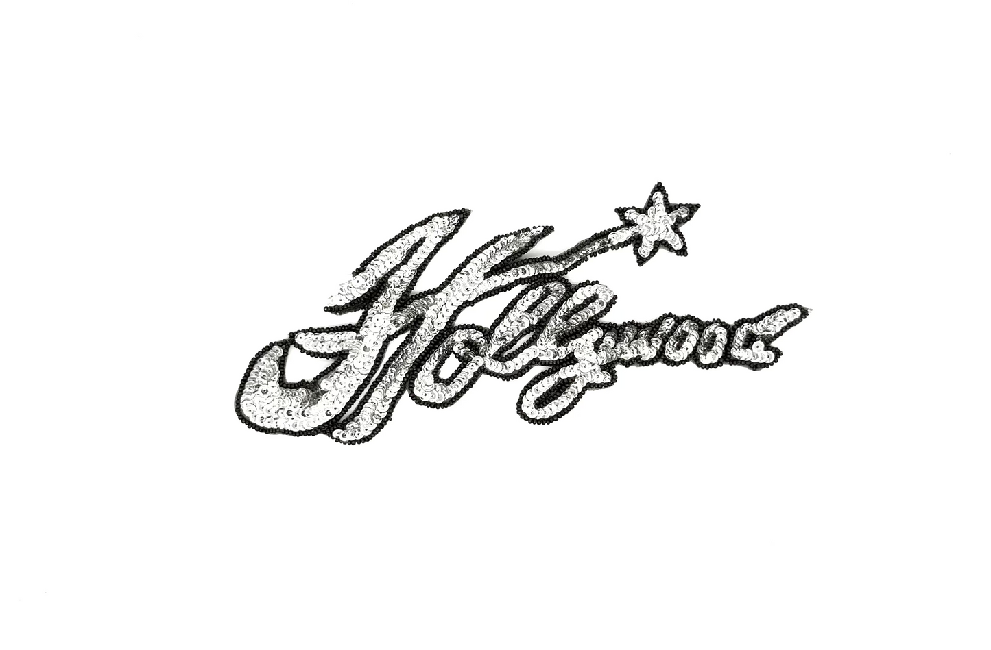 La palabra "Hollywood" - Elección de lentejuelas doradas/plateadas - Cuentas de cristal negras 9.5” x 4”