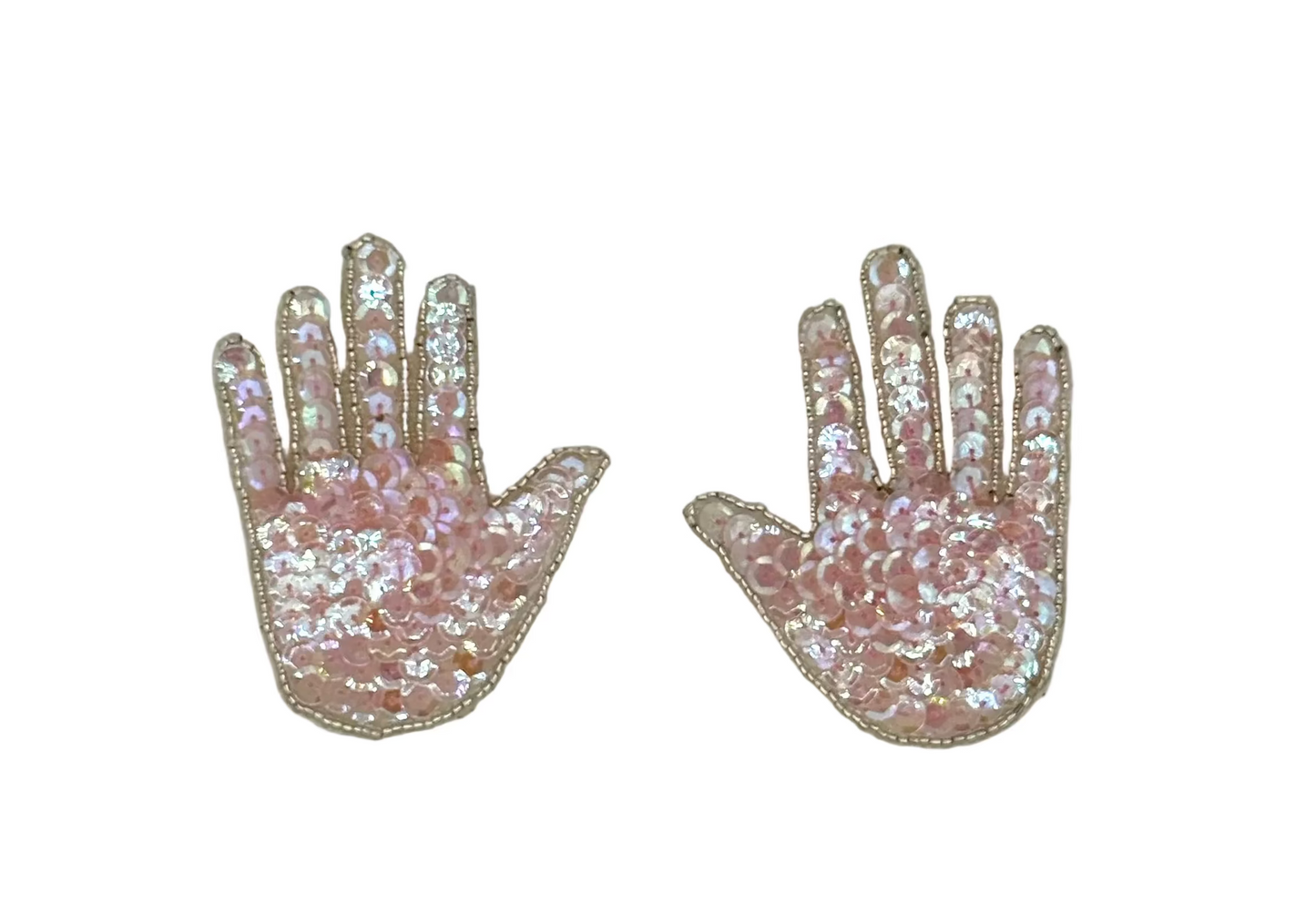 Handprints Pre-glued Appliqué - Light Pink Sequins - Silver Glass Beads - 3” x 2.5” each
