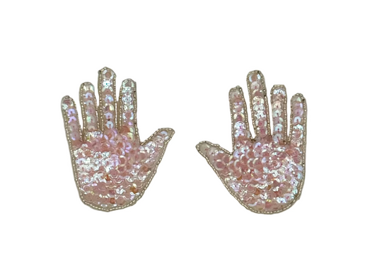 Handprints Pre-glued Appliqué - Light Pink Sequins - Silver Glass Beads - 3” x 2.5” each