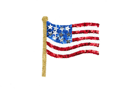 American Flag Appliqué - Red/White/Blue Sequins - Gold Beads - Silver Metal Stars -  Choice of White or Beige Sequins 6" x 5.5"