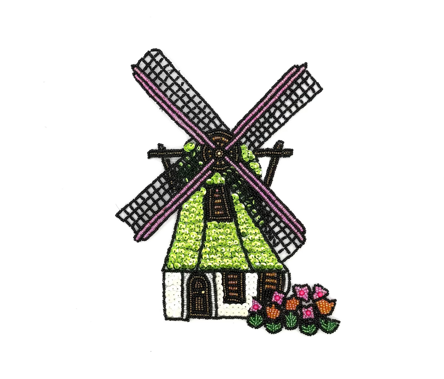 Windmill and House - Multicolored Sequins/Beads  9" x 7"