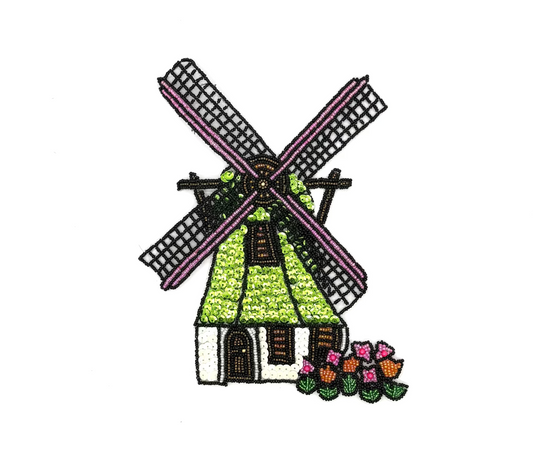 Windmill and House - Multicolored Sequins/Beads  9" x 7"