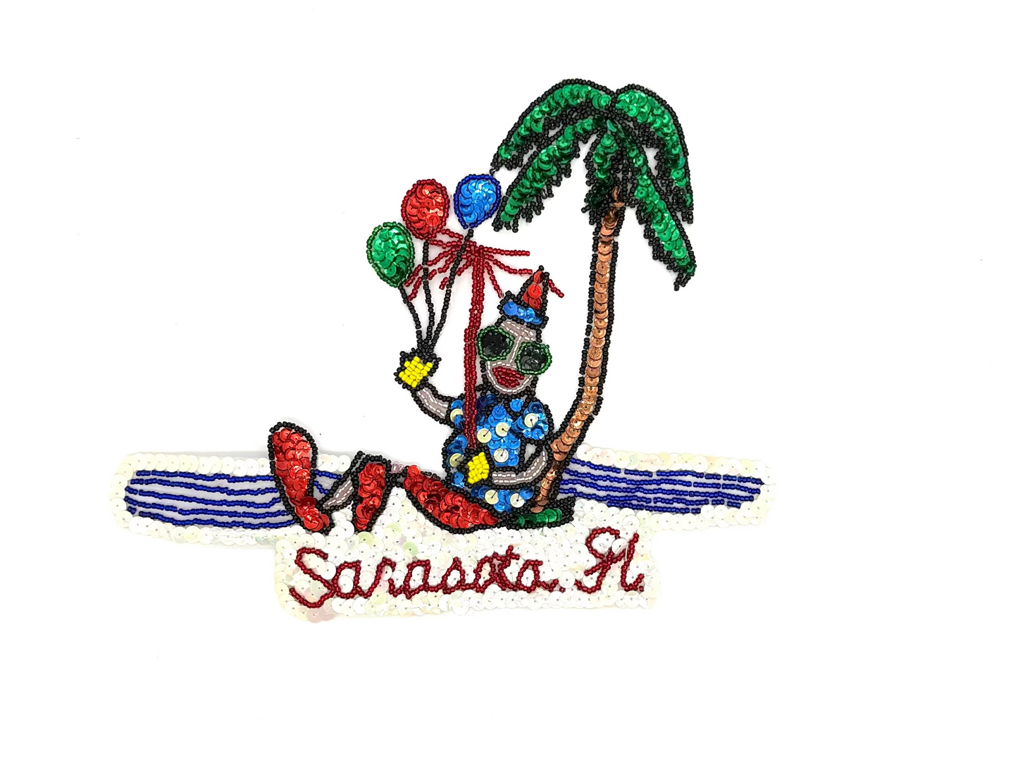 Sarasota Florida Appliqué - Clown on Beach - Multicolored Sequins/Beads 10" x 8"