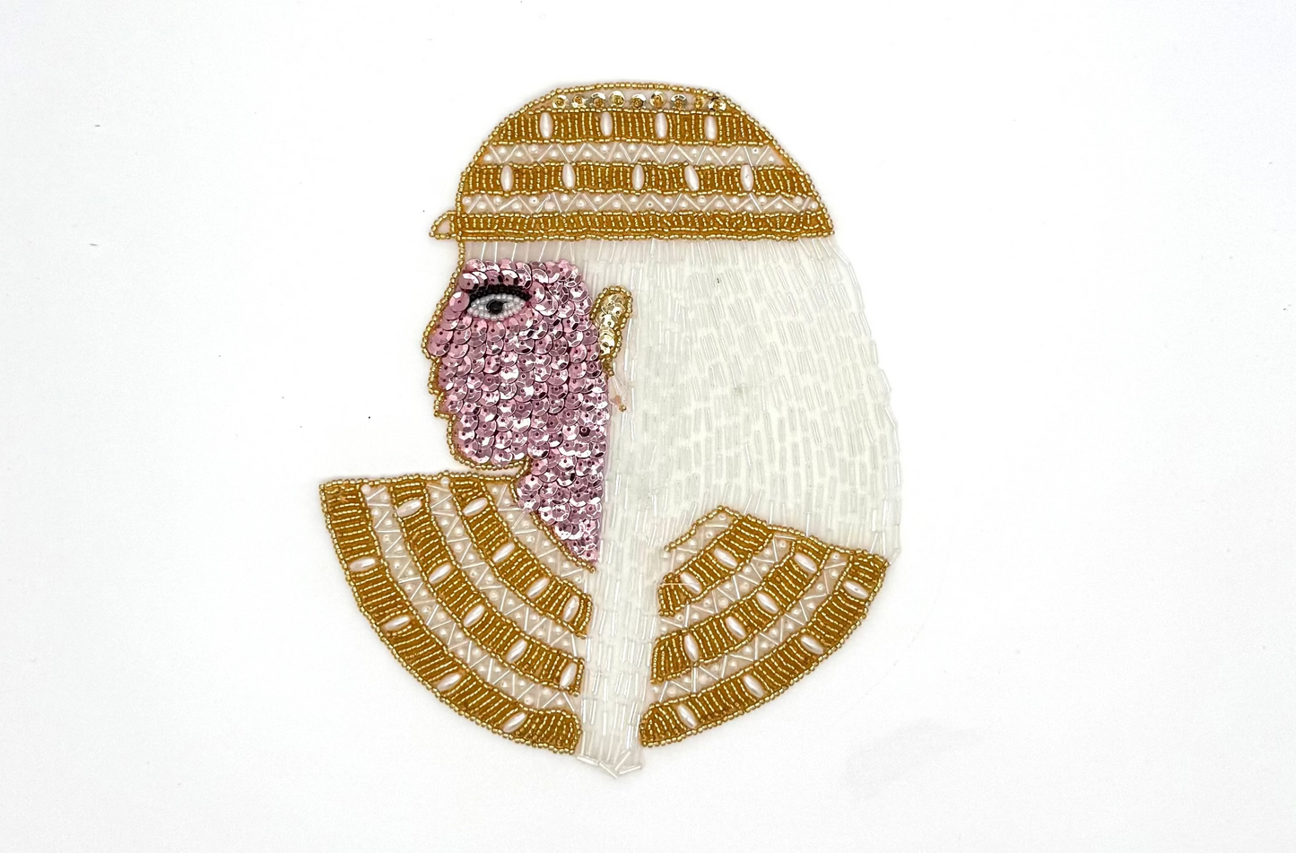 Faraón Egipcio - Lentejuelas/Cuentas - Opción de Sombrero Dorado 8” x 6.75” o Sombrero Luz de Luna 8.75” x 7”