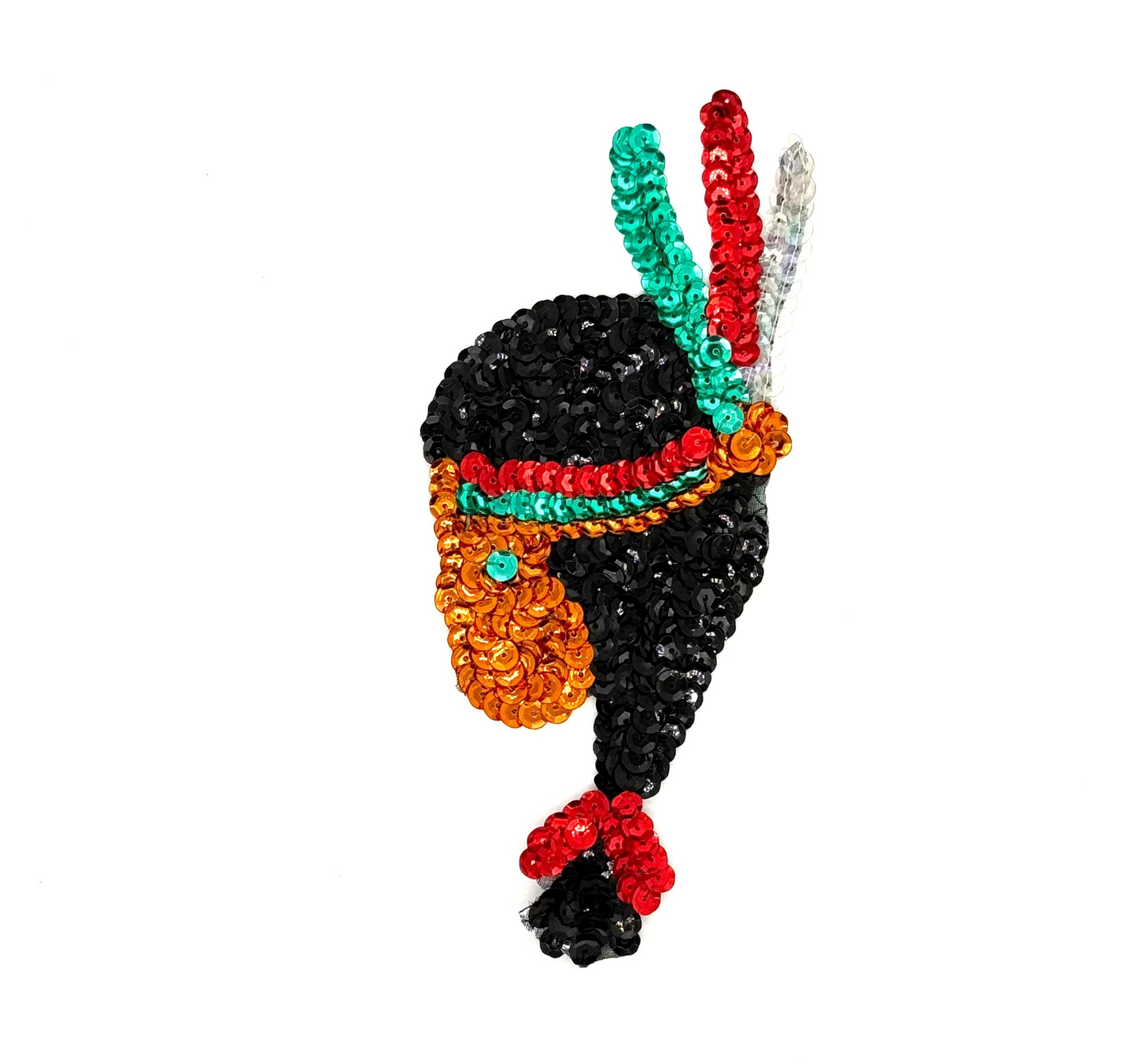 Native American Girl Appliqué - Choice of Color - Multi Colored Sequins 7" x 3"