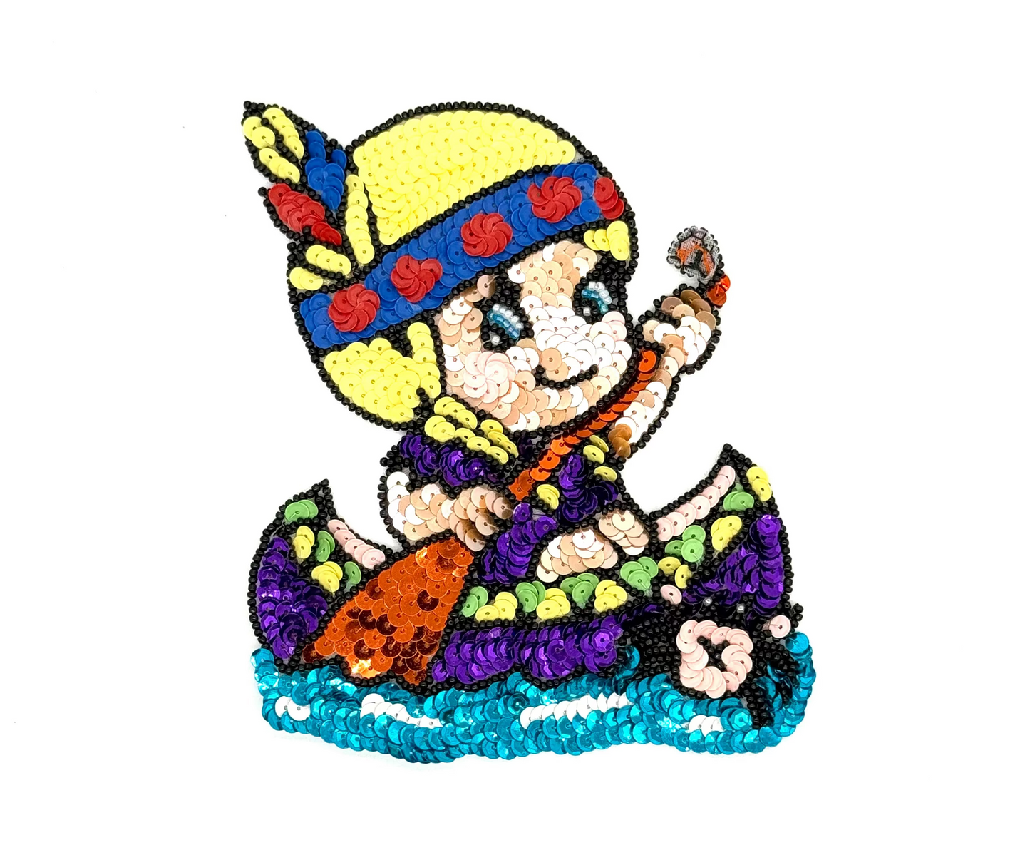 Native American Child in Canoe - Multicolored Sequin/Beads  6.5" x 5"