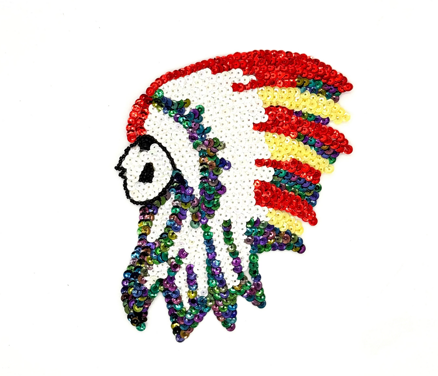 Native American Chief Appliqué - Multicolored Sequins - Black Glass Beads - Choice of Size 11” x 9” or 7” x 5”