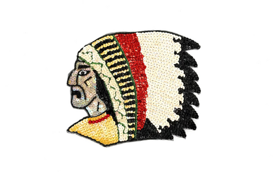 Native American Chief Appliqué - Multicolored Sequins/Beads - Choice of two Variations - 8" x 7"