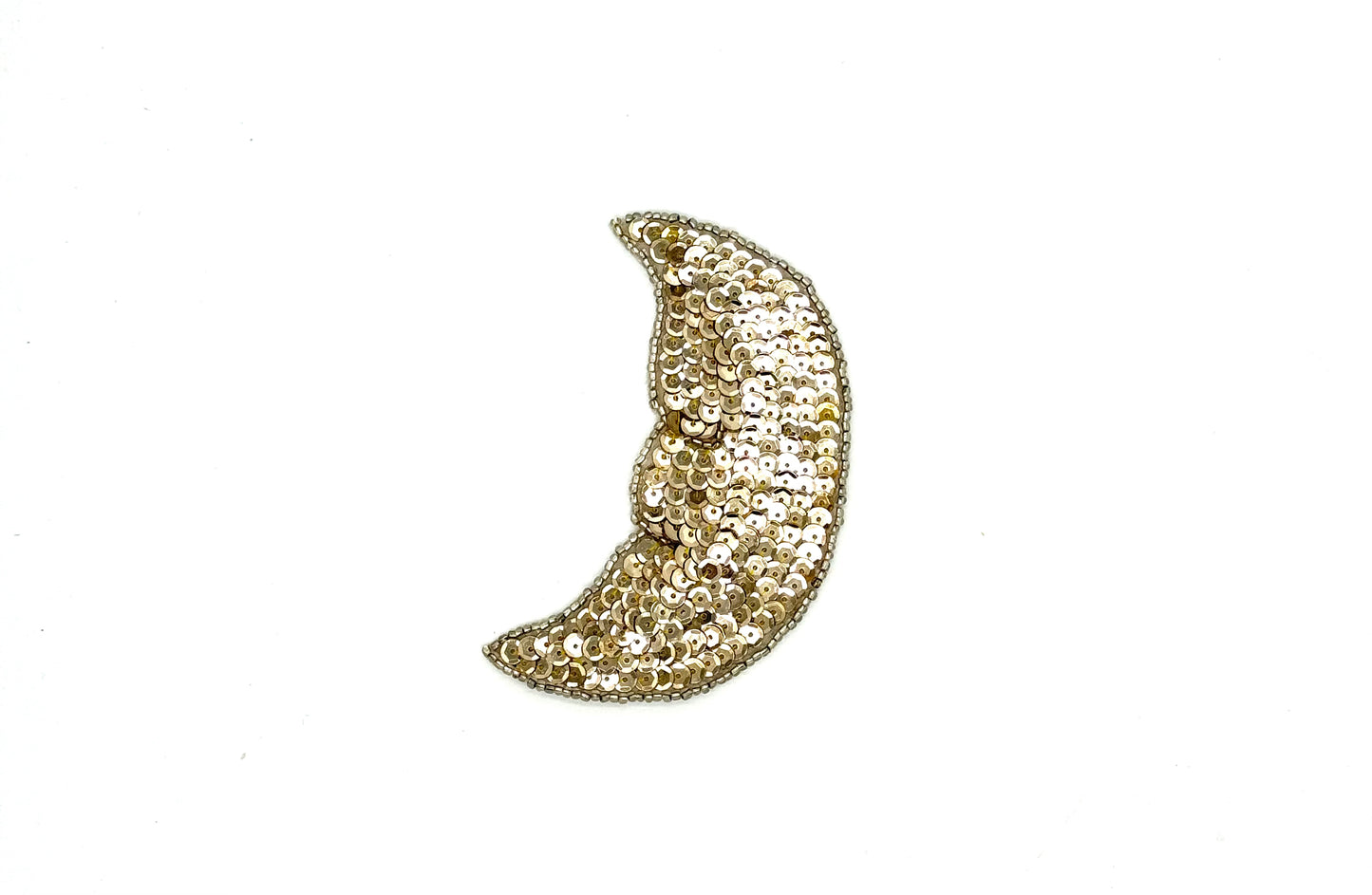 Crescent Moon Appliqué  - Gold Sequins/Beads - 4” X 3”