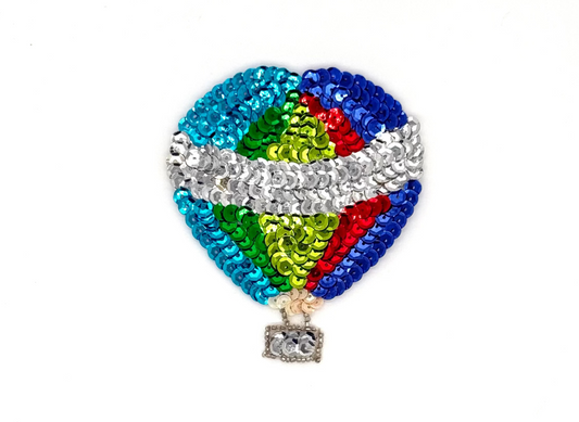 Hot Air Balloon Appliqué -MultiColored Sequins - Silver Glass Beads 4” x 3.5”