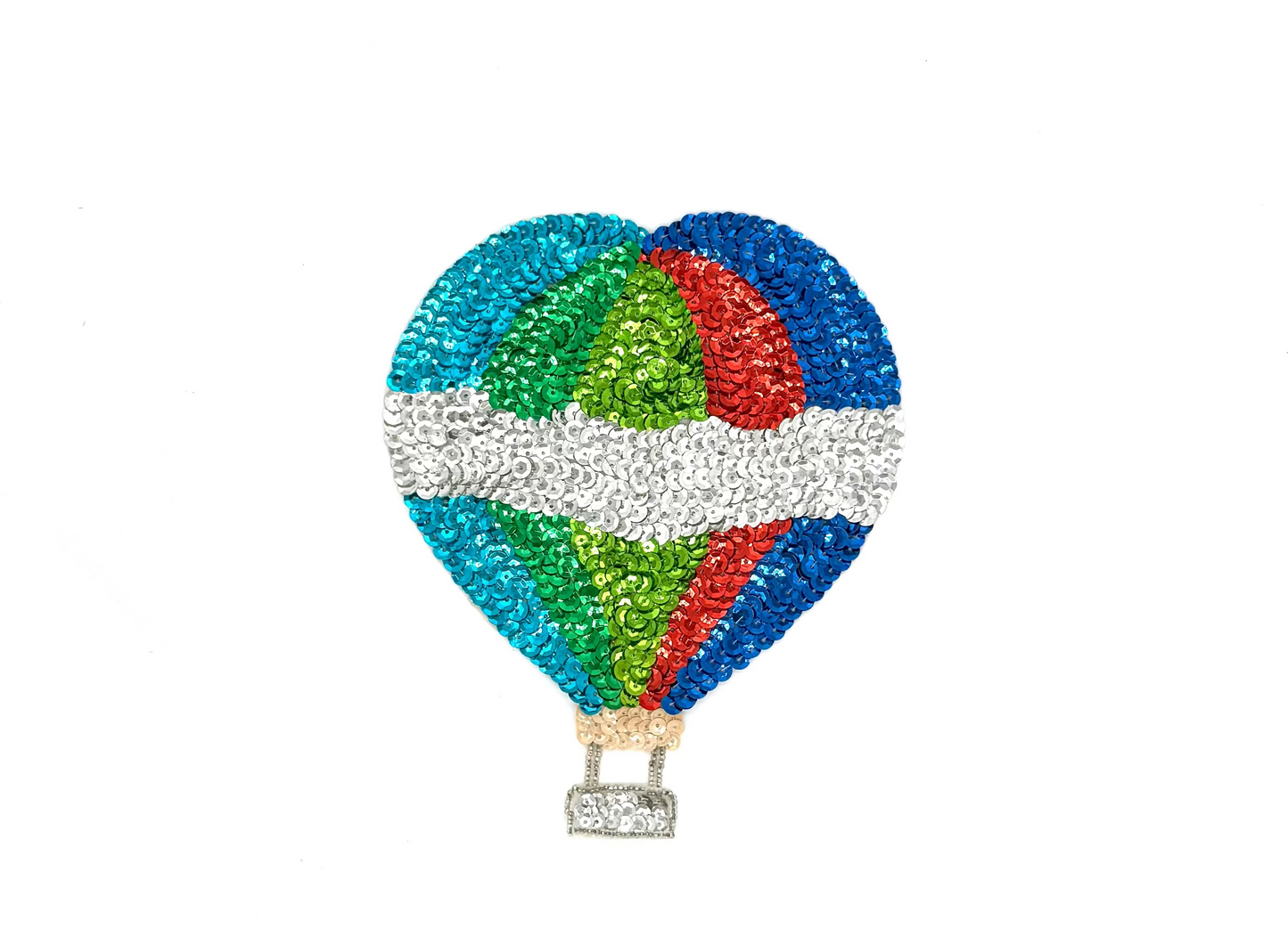 Hot Air Balloon Appliqué  - Multicolored Sequins - Silver Glass Beads 7.5" x 6"