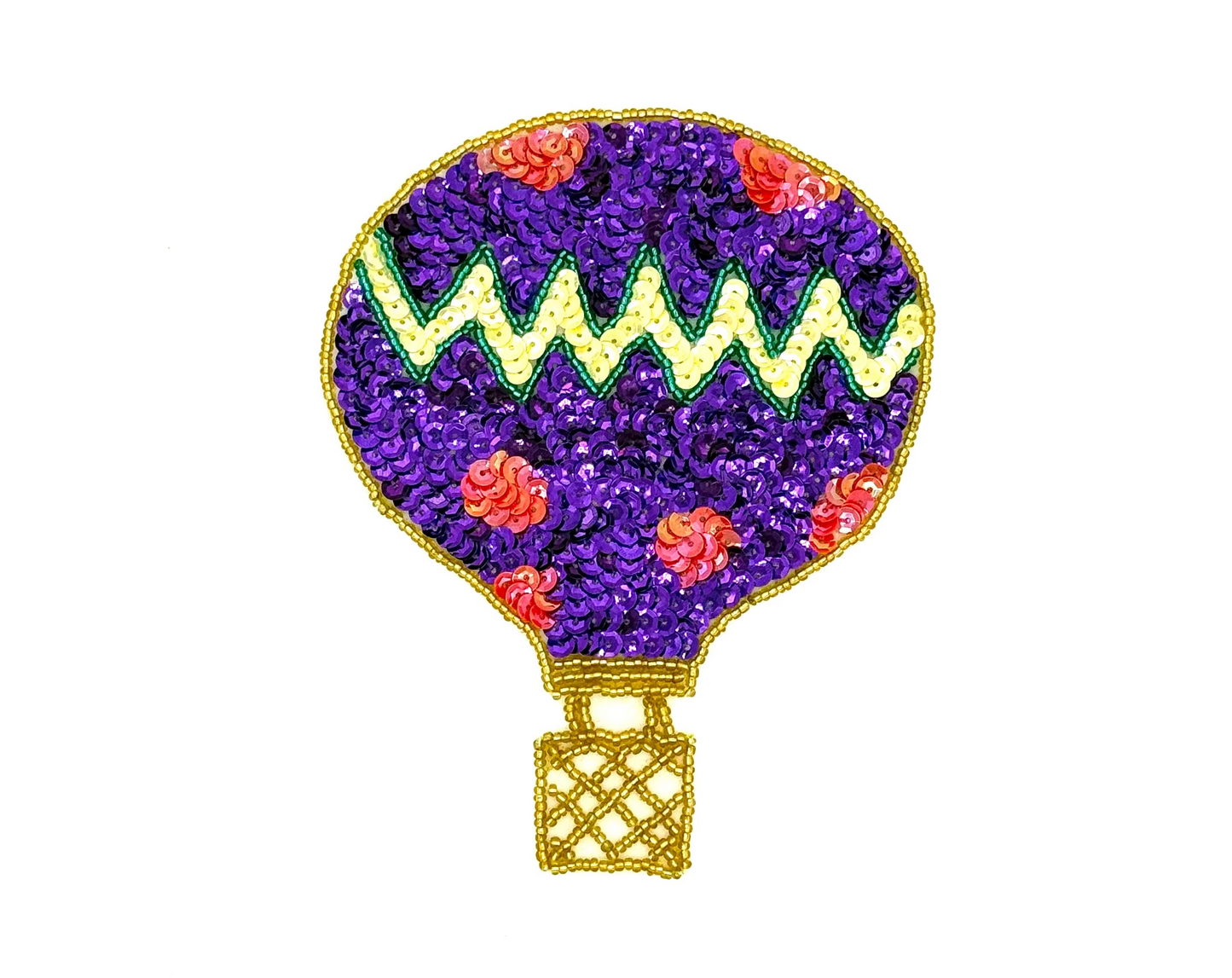 Hot Air Balloon Appliqué - Multicolored Sequins/Glass Beads  5.5" x 4.5"