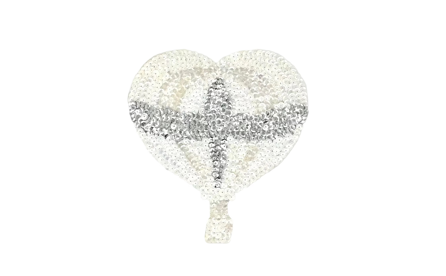 Hot Air Balloon Appliqué - White/Silver/Iridescent Sequins - 6.5" x 6"