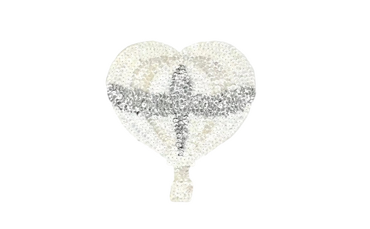 Hot Air Balloon Appliqué - White/Silver/Iridescent Sequins - 6.5" x 6"