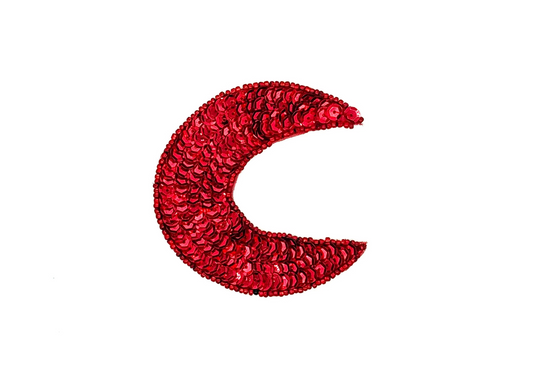 Cresent Moon Appliqué - Red Sequins/Glass Beads - 3” x 3”