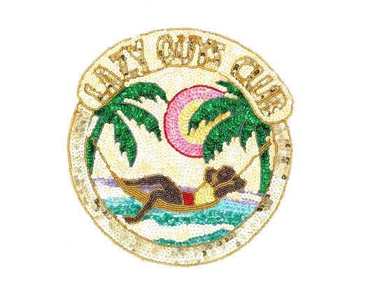 "Lazy Guys Club" Appliqué - Multicolored Sequins/Beads  10.5" x 10"