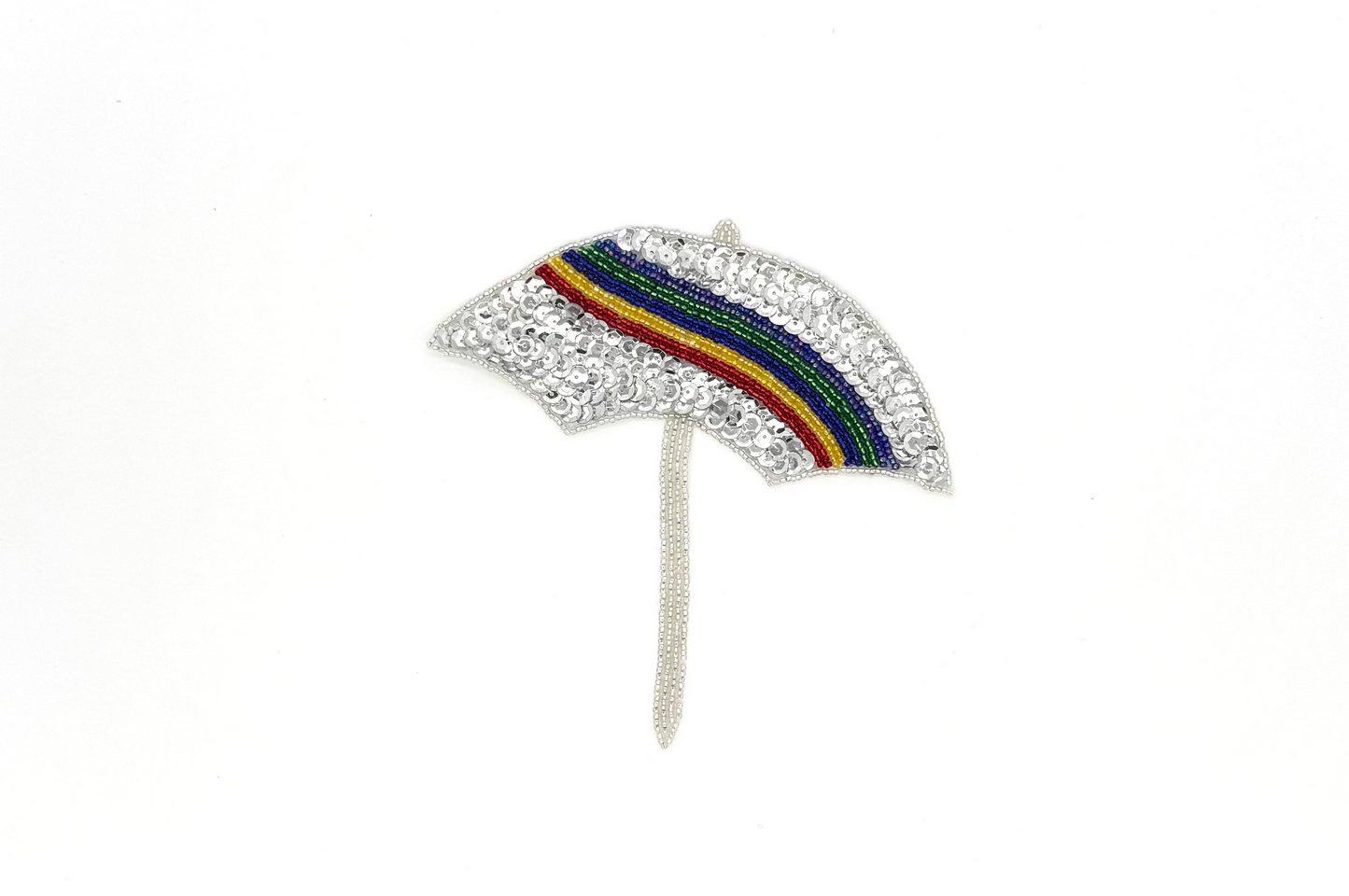 Aplique de Paraguas - Lentejuelas Plateadas - Cuentas de Cristal de Colores del Arcoíris 15 cm x 15 cm